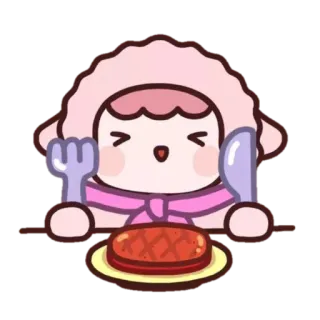 🐏 漫画, 可愛い, 食べる, 食べ物, ステーキ, キャラクター telegram sticker