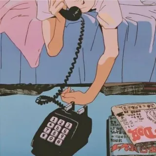 📞 телефон, ретро, винтаж, иллюстрация, аниме telegram sticker
