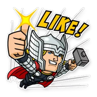 👍 Thor LIKE! Thor, Marvel, Suka, Jempol ke atas, Superhero, Kartun telegram sticker