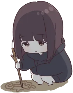 😶 девушка, палка, рисунок, грустный, аниме, персонаж telegram sticker