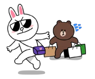 😎 shopping, rabbit, bear, line friends, cartoon, sunglasses, fun telegram sticker