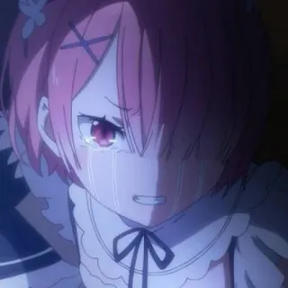 🍓 Ram Re:Zero Anime, Re:Zero, Ram, piangere, triste, cameriera telegram sticker