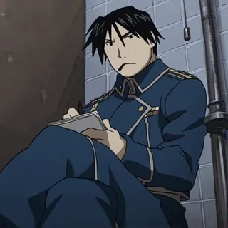 💙 Roy Mustang Fullmetal Alchemist Roy Mustang, Fullmetal Alchemist, anime, fictional character, writing, military uniform telegram sticker