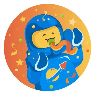 🥳 astronot, lego, pesta, perayaan, konfeti, bintang, kartun whatsapp sticker