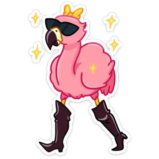 😎 フラミンゴ, ピンク, 王冠, サングラス, ブーツ, 動物, 鳥 telegram sticker