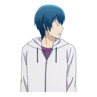 🙄 anime, character, cartoon, blue hair, white hoodie telegram sticker