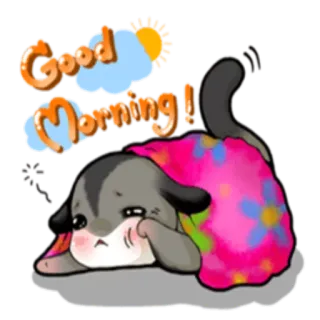☀️ Good Morning! 좋은 아침, 귀여운, 하늘다람쥐, 동물, 아침, 태양, 구름 whatsapp sticker