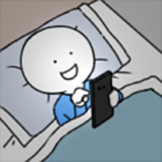 📱 cartoon, bed, phone, sleeping, smiling whatsapp sticker