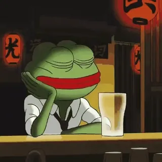 🥃 Pepe the Frog pepe, grenouille, mème, bar, boire, détente whatsapp sticker