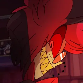 🍾 Alastor Hazbin Hotel demon, czerwony, uśmiechnięty, kreskówka, postać telegram sticker