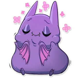 😌 con dơi, động vật, hoạt hình, dễ thương, màu tím, hoa, kawaii telegram sticker
