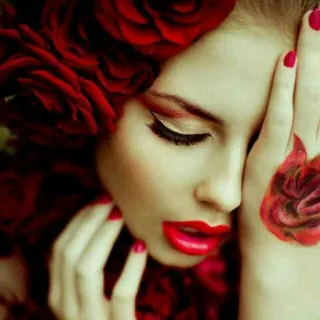 🌹 donna, rose rosse, trucco, bellezza, ritratto, moda, labbra telegram sticker