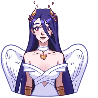 😐 애니메이션, 여자, 천사, 날개, 목걸이, 여성 telegram sticker