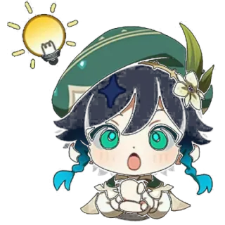 😁 Venti Genshin Impact venti, genshin impact, anime, chibi, videojuego, lindo, bombilla, idea telegram sticker