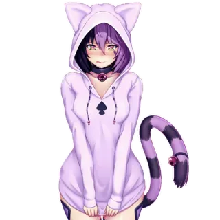 😋 Anime, Gato, Chica, Sudadera con capucha, Morado, Lindo whatsapp sticker