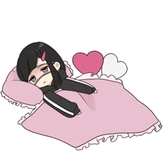 🦄 anime, garota, dormindo, corações, cama, fofo telegram sticker