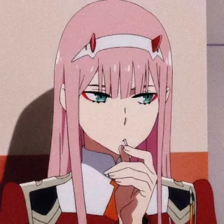 🌷 Zero Two Darling in the Franxx Anime, Zero Two, Darling in the Franxx, Cabelo rosa, Chifres telegram sticker