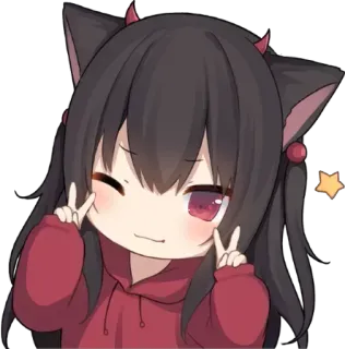 ✌️ Anime, Carino, Ragazza, Segno di pace, Orecchie da gatto, Stella telegram sticker
