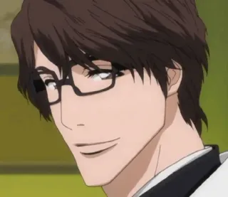 😊 Sosuke Aizen Bleach anime, villain, glasses, smirk, serious telegram sticker