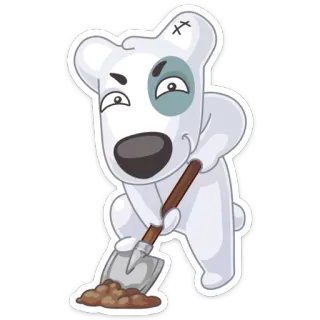 🛠 собака, лопата, копать, мультфильм, животное, питомец, белая собака telegram sticker