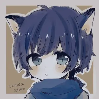🙁 ひとりぼっち おおかみ animé, oreilles de chat, loup, seul, garçon, kawaii telegram sticker