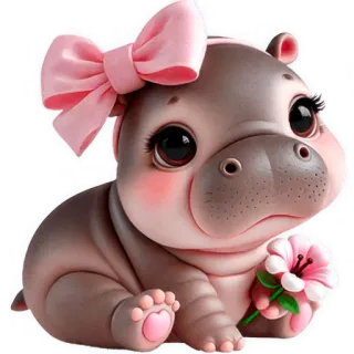 💐 hipopotam, słodki, zwierzę, kwiat, kreskówka, naklejka, dziecko, uroczy telegram sticker