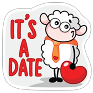 ❤ IT'S A DATE pecora, data, cuore, cartone animato, amore, saluto whatsapp sticker