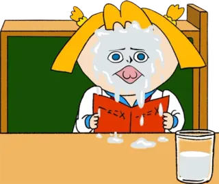 💦 X=X cartoon, girl, milk, school, equation telegram sticker