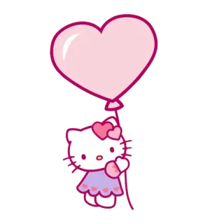 🤍 Hello Kitty cat, kawaii, heart, balloon, pink, cute telegram sticker