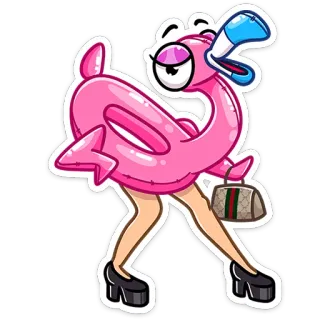 😉 flamingo, cartoon, funny, fashion, purse, high heels whatsapp sticker