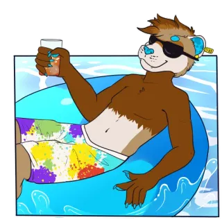 🍹 otter, furry, pool, summer, sunglasses, relaxing, inflatable, drink telegram sticker