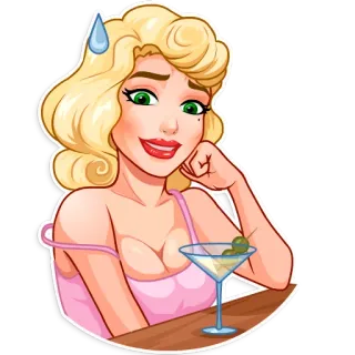 🙂 woman, martini, cocktail, blonde, cartoon, drinking telegram sticker