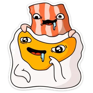 🤤 makanan, bacon, telur, sarapan, kartun, stiker telegram sticker