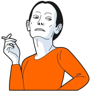😐 femme, fumer, cigarette, portrait, orange, Tilda Swinton, acteur telegram sticker