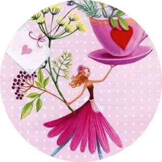 ❤ 茶, 杯子, 花卉, 粉色, 女孩 telegram sticker