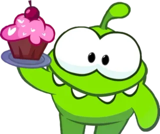 😜 Om Nom Cut the Rope verde, mostro, caramella, cartone animato, carino, cupcake telegram sticker