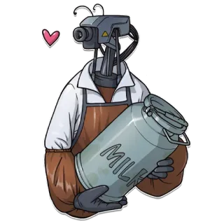 😍 MILK robot, leche, corazón, lindo, delantal, amigable telegram sticker