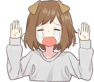 🙌 menangis, anime, gadis, sedih, anak anjing, telinga anjing, air mata telegram sticker