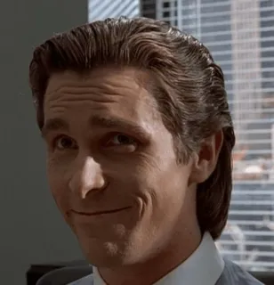 👩‍💼 Patrick Bateman American Psycho patrick bateman, american psycho, christian bale, film, charakter, gesicht, grinsen telegram sticker