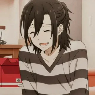 💈 anime, character, portrait, smiling, happy, male, striped shirt, earrings telegram sticker
