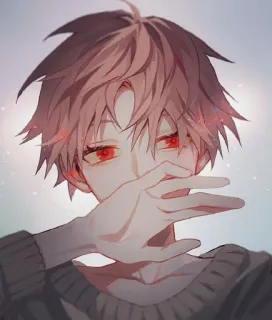 🙂 อนิเมะ, เด็กผู้ชาย, ตาสีแดง, ตัวละคร, เสื้อสเวตเตอร์, เศร้า, มังงะ telegram sticker