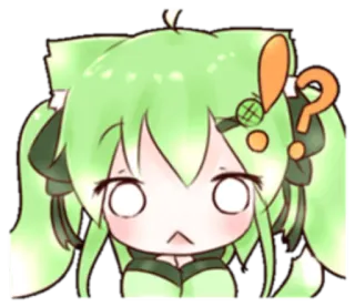 😳 anime, desenho animado, pergunta, expressão, cabelo verde, fofo, confuso, chibi telegram sticker