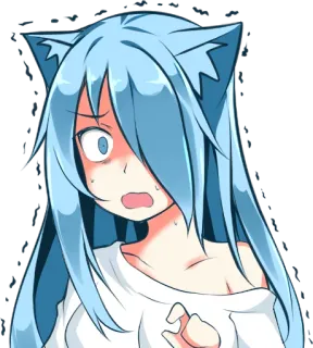 😰 Anime, Neko, Choqué, Embarrassé, Cheveux bleus, Dessin animé whatsapp sticker