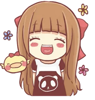 😌 süß, Cartoon, Mädchen, Panda, fröhlich, Blumen, Sticker telegram sticker