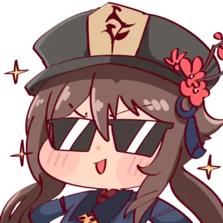 🌸 Hu Tao Genshin Impact Anime, Ragazza, Occhiali da sole, Cool, Chibi, Videogioco telegram sticker