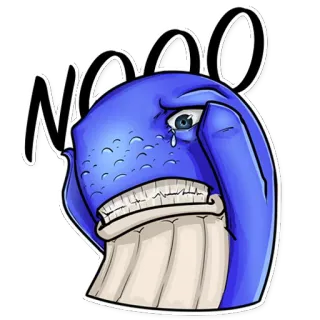 😬 NOOO ballena, triste, llorando, azul, no whatsapp sticker