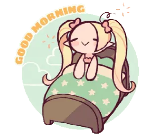 ☀️ GOOD MORNING 좋은 아침, 귀여운, 만화, 카와이, 애니메이션, 침대, 별 telegram sticker