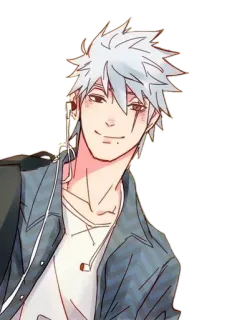 😊 Anime-Stil, Digitale Kunst, Männlicher Charakter, Kopfhörer, Lächelnd, Weisses Haar, Casual, Jacke whatsapp sticker