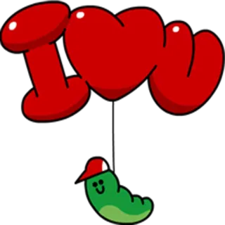 ❤ I ❤️ U amor, corazón, gusano, lindo, dibujos animados whatsapp sticker