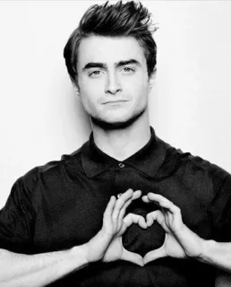 🐚 Daniel Radcliffe célébrité, acteur, portrait, coeur, noir et blanc, personne telegram sticker